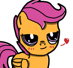 Size: 479x448 | Tagged: safe, artist:background_pon3, scootaloo, blush lines, blushing, female, filly, floating heart, foal, g4, heart, imported from derpibooru, pegasus, pony, purple mane, simple background, smiling, solo, transparent background, wings