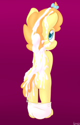 Size: 692x1076 | Tagged: explicit, artist:lamia, anthro, babycon, banned from derpibooru, creampie, cum, diaper, excessive cum, female, implied straight, imported from twibooru, lamia did it again, lolicon, nudity, pumpkin cake, solo, solo female, underage, vagina