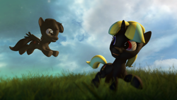 Size: 1920x1080 | Tagged: safe, artist:ytkitty, oc, oc:darkseed, oc:littlelight, 3d, alicorn, alicorn oc, cloud, cute, demon, downloadable, duo, duo female, female, filly, foal, g4, horn, imported from derpibooru, mare, metacorn, oc only, outdoors, pony, source filmmaker, source filmmaker resource, unicorn horn, wings