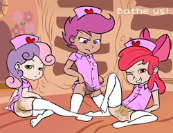 Size: 1920x1484 | Tagged: explicit, apple bloom, scootaloo, sweetie belle, bad edit, banned from derpibooru, cmc threesome, cutie mark crusaders, dirty, disgusting, edit, fetish, filthy, gross, imported from twibooru, lolicon, nurse, poop, poopie, scat, shitposting, smelly, sticky, sweetiebloomaloo, text, underage, wtf
