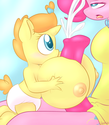 Size: 1000x1150 | Tagged: explicit, artist:lamia, pinkie pie, ahegao, anthro, babycon, banned from derpibooru, big breasts, boobjob, breasts, busty pumpkin cake, cum, cumming, diaper, female, futa, futa pinkie pie, huge breasts, hyper, hyper breasts, imported from twibooru, impossibly large breasts, impossibly large penis, intersex, lamia did it again, lesbian, lolicon, nudity, open mouth, oppai loli, penis, pumpkin cake, pumpkin pie (ship), shipping, tongue out, underage, wat