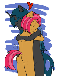 Size: 800x1070 | Tagged: questionable, artist:anonjg, babs seed, anthro, banned from derpibooru, butt, changeling, hug, imported from twibooru, lolicon, plot, underage