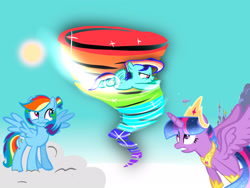Size: 1920x1440 | Tagged: safe, artist:bellasden, rainbow dash, twilight sparkle, alicorn, female, filly, foal, g4, imported from derpibooru, mare, offspring, parent:rainbow dash, parent:soarin', parents:soarindash, pegasus, pony