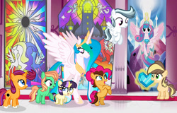 Size: 1920x1226 | Tagged: safe, artist:bellasden, princess celestia, princess flurry heart, alicorn, colt, earth pony, female, filly, foal, g4, horn, imported from derpibooru, male, mare, offspring, parent:applejack, parent:caramel, parent:cheese sandwich, parent:flash sentry, parent:pinkie pie, parent:rainbow dash, parent:soarin', parent:starlight glimmer, parent:sunburst, parent:tree hugger, parent:twilight sparkle, parent:zephyr breeze, parents:carajack, parents:cheesepie, parents:flashlight, parents:soarindash, parents:starburst, parents:zephyrhugger, pegasus, pony, unicorn