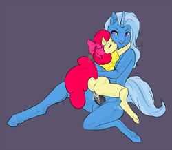 Size: 2000x1736 | Tagged: explicit, artist:acorn, apple bloom, anthro, balls, banned from derpibooru, crack shipping, female, futa, futa trixie, happy sex, hug, imported from twibooru, intersex, lesbian, lolicon, nudity, penetration, penis, sex, shipping, trixie, trixiebloom, underage, vaginal