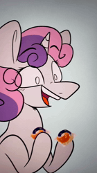 Size: 720x1280 | Tagged: safe, artist:crookedbeetles, apple bloom, scootaloo, sweetie belle, animated, apple bloom's bow, bipedal, bow, cutie mark crusaders, earth pony, editorial cutie mark, eyebrows, eyebrows visible through hair, female, filly, foal, g4, hair bow, horn, imported from derpibooru, pegasus, pony, sound, south park, tide pods, unicorn, vulgar, webm