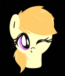Size: 1170x1371 | Tagged: safe, artist:darlingadele, black background, bust, earth pony, female, filly, foal, g4, imported from derpibooru, noi, one eye closed, one eye open, simple background, wink
