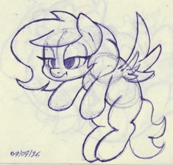 Size: 974x928 | Tagged: safe, artist:unitxxvii, oc, oc:filly anon, female, filly, foal, imported from derpibooru, lidded eyes, monochrome, oc only, pegasus, pen drawing, pony, sketch, solo, traditional art