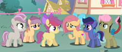Size: 4250x1840 | Tagged: safe, artist:twinklesentrymlp0809, oc, oc:apple scout, oc:cheese cake, oc:disaster, oc:stormylace, oc:sweet pixel, oc:thunder wish, chaos pony, colt, earth pony, female, filly, foal, horn, hybrid, imported from derpibooru, interspecies offspring, male, offspring, outdoors, parent:apple bloom, parent:button mash, parent:cheese sandwich, parent:discord, parent:fluttershy, parent:pinkie pie, parent:rainbow dash, parent:rumble, parent:scootaloo, parent:soarin', parent:sweetie belle, parent:tender taps, parents:cheesepie, parents:discoshy, parents:rumbloo, parents:soarindash, parents:sweetiemash, parents:tenderbloom, pegasus, pony, unicorn