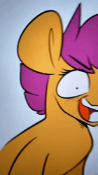 Size: 720x1280 | Tagged: safe, artist:crookedbeetles, apple bloom, scootaloo, sweetie belle, animated, apple bloom's bow, argument, bow, cutie mark crusaders, discord, draconequus, earth pony, eye clipping through hair, eyebrows, eyebrows visible through hair, female, filly, foal, g4, hair bow, horn, imported from derpibooru, male, my little pony: friendship is magic, ocean's eight, pegasus, pony, sound, statue, the return of harmony, unicorn, vulgar, webm