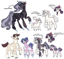 Size: 2571x2400 | Tagged: safe, artist:baylard, rarity, sweetie belle, alternate design, cookie crumbles, female, filly, foal, g4, high res, hondo flanks, horn, imported from derpibooru, male, mare, missing cutie mark, nightmare rarity, pony, simple background, stallion, unicorn, white background