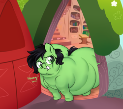 Size: 1749x1550 | Tagged: suggestive, artist:leopardsnaps, oc, oc:filly anon, earth pony, fat, fat fetish, female, fetish, filly, foal, gritted teeth, huge butt, imported from derpibooru, impossibly large butt, large butt, morbidly obese, obese, oc only, pony, solo, stuck, teeth, the ass is monstrously oversized for tight entrance, too fat to get through, vulgar