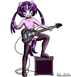 Size: 1261x1366 | Tagged: explicit, artist:anibaruthecat, starlight glimmer, anthro, anus, banned from derpibooru, breasts, casual nudity, clothes, collar, delicious flat chest, ear piercing, earring, electric guitar, emo, eyeshadow, face paint, goth, guitar, imported from twibooru, it's not a phase, jewelry, lipstick, lolicon, looking at you, makeup, musical instrument, nipples, nudity, partial nudity, piercing, pigtails, purple lipstick, simple background, socks, stockings, teenage glimmer, teenager, thigh highs, tongue out, tongue piercing, transparent background, twintails, underage, vulva, young, younger