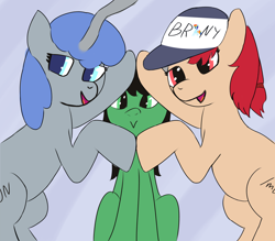Size: 2000x1750 | Tagged: safe, artist:ltsolo, oc, oc:conpone, oc:contard, oc:filly anon, /mlp/, /mlp/ con, brony, cute, earth pony, female, filly, foal, hat, horn, imported from derpibooru, oc only, trio, unicorn