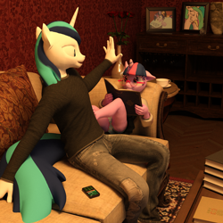 Size: 2000x2000 | Tagged: suggestive, artist:tahublade7, shining armor, twilight sparkle, anthro, banned from derpibooru, barefoot, clothes, feet, female, imported from twibooru, lolicon, panties, skirt, underage, underwear, upskirt, younger