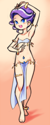 Size: 472x1176 | Tagged: suggestive, artist:drantyno, diamond tiara, armpits, banned from derpibooru, barefoot, belly dancer, belly jewel, breasts, delicious flat chest, feet, female, harem outfit, human, humanized, imported from twibooru, jeweled navel, lolicon, older diamond tiara, solo, solo female, underage