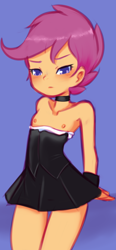 Size: 668x1443 | Tagged: questionable, artist:drantyno, scootaloo, banned from derpibooru, blushing, choker, clothes, female, human, humanized, imported from twibooru, lolicon, nipples, nudity, solo, solo female, underage