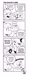 Size: 2695x7016 | Tagged: safe, artist:norisle, button mash, princess luna, sweetie belle, comic:video game is magic, alicorn, changeling, colt, comic, earth pony, exploitable meme, female, filly, foal, g4, gamer luna, headset, horn, imported from derpibooru, laughing, male, mare, meme, pony, scepter, twilight scepter, twilight scepter meme, unicorn