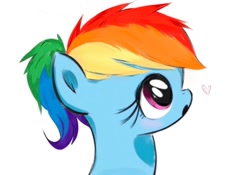 Size: 1170x817 | Tagged: safe, artist:darlingadele, rainbow dash, :o, alternate hairstyle, bust, cute, dashabetes, female, filly, filly rainbow dash, foal, g4, imported from derpibooru, looking up, open mouth, pegasus, pony, ponytail, simple background, white background, younger