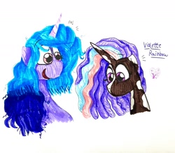 Size: 1440x1259 | Tagged: safe, artist:twilight_mlp_sparkle_fan, duo, female, filly, foal, g5, horn, imported from derpibooru, izzy moonbow, mare, pony, traditional art, unicorn, violette rainbow