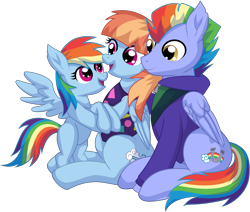 Size: 7079x6000 | Tagged: safe, artist:cyanlightning, rainbow dash, .svg available, absurd resolution, bow hothoof, carrying, cute, father and child, father and daughter, female, filly, filly rainbow dash, foal, g4, imported from derpibooru, indoors, looking at each other, looking at someone, male, mare, mother and child, mother and daughter, open mouth, open smile, pegasus, pony, simple background, sitting, smiling, stallion, transparent background, vector, windy whistles, younger