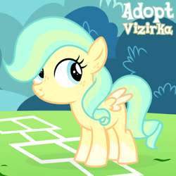 Size: 1280x1280 | Tagged: safe, artist:vi45, oc, adoptable, colored wings, female, filly, foal, imported from derpibooru, outdoors, pegasus, pony, quadrupedal, solo, two toned wings, wings