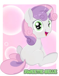 Size: 938x1200 | Tagged: safe, artist:ponypretzel, sweetie belle, cute, daaaaaaaaaaaw, diasweetes, female, filly, foal, g4, horn, imported from derpibooru, passepartout, pony, ponypretzel is trying to murder us, solo, unicorn, weapons-grade cute