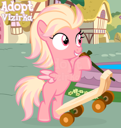 Size: 1280x1357 | Tagged: safe, artist:vi45, oc, female, filly, foal, imported from derpibooru, outdoors, pegasus, pony, quadrupedal, scooter, solo