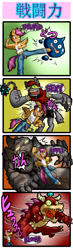 Size: 850x2910 | Tagged: explicit, artist:anibaruthecat, scootaloo, comic:fetish escalation, anthro, apple bloomers, armpits, banned from derpibooru, belly button, clothes, comic, diamond dog, erection, futa, futa scootaloo, golem, imported from twibooru, intersex, lolicon, midriff, nudity, open fly, penis, slime, tanktop, underage