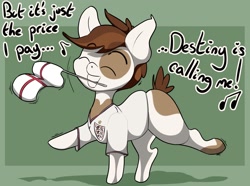 Size: 3000x2232 | Tagged: safe, artist:mackstack, clothes, colt, earth pony, england, eyes closed, flag, foal, football, g4, grin, imported from derpibooru, jersey, male, mouth hold, mr. brightside, music notes, pipsqueak, pony, singing, smiling, solo, song reference, sports, standing on two hooves, the killers, world cup