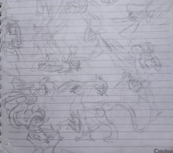 Size: 3568x3139 | Tagged: safe, artist:madeiros dashi, pinkie pie, rainbow dash, angry, armor, claws, crouching, doodle, earth pony, eyebrows, female, fighting stance, filly, fingers together, flying, foal, g4, gilda, gritted teeth, hair pulling, hand behind back, head down, hiding, hippogriff, hug, imported from derpibooru, intimidating, lined paper, looking at each other, looking at someone, looking down, monochrome, overhead view, pegasus, pony, pose, protecting, raised claw, raised eyebrow, scared, screaming, shy, sketch, sketch dump, snorting, spear, spread wings, teeth, traditional art, weapon, wings