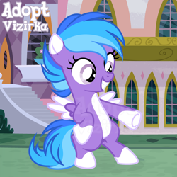 Size: 1280x1280 | Tagged: safe, artist:vi45, oc, adoptable, bipedal, female, filly, foal, imported from derpibooru, outdoors, pegasus, pony, solo