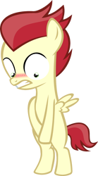 Size: 1934x3489 | Tagged: safe, artist:galaxybliss, blushing, colt, covering, covering crotch, foal, g4, green eyes, implied nudity, imported from derpibooru, male, naked rarity, not rumble, nudity, out of context, pegasus, pony, recolor, red hair, simple background, skyquake, solo, spread wings, transparent background, two toned mane, vector, wat, we don't normally wear clothes, wings