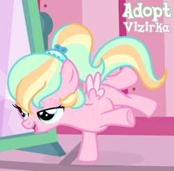 Size: 1280x1255 | Tagged: safe, artist:vi45, oc, adoptable, female, filly, foal, imported from derpibooru, indoors, pegasus, pony, quadrupedal, solo, standing, standing on one leg