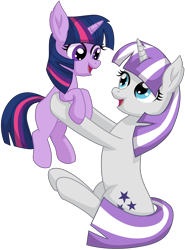 Size: 5372x7272 | Tagged: safe, artist:cyanlightning, twilight sparkle, .svg available, absurd resolution, carrying, female, filly, filly twilight sparkle, foal, g4, horn, imported from derpibooru, looking at each other, looking at someone, mama velvet, mare, mother and child, mother and daughter, open mouth, open smile, pony, simple background, sitting, smiling, transparent background, twilight velvet, unicorn, vector, younger