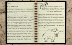 Size: 1920x1200 | Tagged: safe, artist:justmoth, oc, oc:citquine, oc:stormagedon, series:fallout equestria: wings, broken wing, colt, colt oc, fallout equestria, foal, game mechanics, implied gay, imported from derpibooru, journal, male, male oc, oc only, part of a series, part of a set, pegasus, pegasus oc, pony, spread wings, text, wings