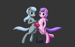 Size: 3200x2000 | Tagged: explicit, grimdark, grotesque, artist:darkdoomer, diamond tiara, silver spoon, /pone/, :o, anthro, balls, banned from derpibooru, blood, body horror, breasts, cute, delicious flat chest, disturbing, erection, female, foreskin, fuel tank, futa, futa diamond tiara, futa silver spoon, gas can, gore, gray background, guro, herm, high res, human penis, imported from twibooru, intersex, intestines, jerrican, lolicon, nightmare fuel, not salmon, nudity, open mouth, penis, raised leg, reasonably sized genitals, simple background, small breasts, small penis, smiling, underage, unguligrade anthro, wat, weapons-grade nightmare fuel