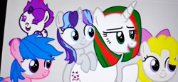 Size: 2940x1348 | Tagged: safe, artist:oumirot, oc, oc:glory flash/glory(oumirot)), oc:oumi sparkle, baby, baby oumi sparkle, female, filly, filly firefly, filly glory, filly surprise, firefly, foal, g1, g1 to g4, g4, generation leap, glory, gusty, gusty the great, horn, imported from derpibooru, oc only, pegasus, pony, surprise, unicorn, unicorn oumi, younger