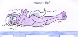 Size: 700x336 | Tagged: explicit, artist:rdk, anthro, banned from derpibooru, belly button, breasts, clousdale, delicious flat chest, female, imported from twibooru, lolicon, nudity, side, solo, solo female, sweet pop, traditional art, underage, unguligrade anthro, vulva