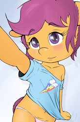 Size: 2500x3800 | Tagged: suggestive, artist:mdgusty, rainbow dash, scootaloo, anthro, banned from derpibooru, blushing, clothes, female, imported from twibooru, lesbian, lolicon, panties, scootadash, selfie, shipping, solo, solo female, underage, underwear