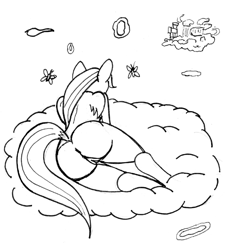 Size: 597x650 | Tagged: explicit, artist:rdk, fluttershy, anthro, ass, banned from derpibooru, butt, butterfly, cloud, cloudsdale, dock, female, imported from twibooru, lolicon, monochrome, nudity, solo, solo female, underage, unguligrade anthro, vulva
