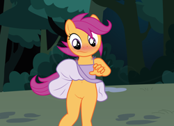 Size: 3600x2605 | Tagged: explicit, artist:liggliluff, artist:tolpain, scootaloo, anthro, banned from derpibooru, belly button, blushing, bottomless, clothes, comic, dress, edit, embarrassed, forest, imported from twibooru, lolicon, no panties, partial nudity, skirt, skirt flip, solo, summer dress, underage, upskirt, wardrobe malfunction, wind