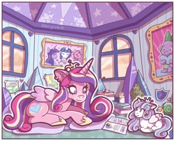 Size: 2575x2075 | Tagged: safe, artist:lpssophiapaw, princess flurry heart, queen chrysalis, shining armor, spike, twilight sparkle, alicorn, book, candle, changedling, changeling, dragon, duo, duo female, ear piercing, earring, female, filly, filly flurry heart, foal, g4, horn, imported from derpibooru, indoors, insect, jewelry, king thorax, ladybug, lying down, male, mare, mother and child, mother and daughter, older, older flurry heart, piercing, plushie, pony, princess cadance, prone, shining armor's cutie mark, signature, stallion, thorax, unicorn, whammy