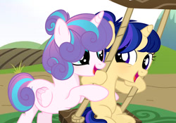 Size: 750x525 | Tagged: safe, artist:amago9, princess flurry heart, oc, oc:midnight sphere dusk, alicorn, cousins, female, filly, foal, g4, horn, imported from derpibooru, mare, offspring, older, older flurry heart, outdoors, parent:flash sentry, parent:twilight sparkle, parents:flashlight, pony, unicorn