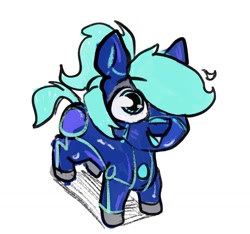 Size: 1323x1236 | Tagged: safe, artist:sanofka67, oc, oc:maelfrost, earth pony, female, filly, foal, imported from derpibooru, looking at you, looking up, looking up at you, oc only, pony, robot, robot pony, simple background, sketch, white background