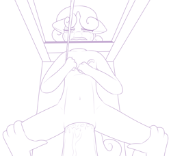 Size: 1899x1729 | Tagged: explicit, grimdark, artist:lamia, sweetie belle, abdominal bulge, anthro, banned from derpibooru, crying, female, futa, futa on female, futa pov, guillotine, horsecock, imminent death, imported from twibooru, impossibly large penis, intersex, lolicon, monochrome, nudity, offscreen character, penetration, penis, pov, rape, rope, sex, snuff, underage, vaginal