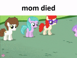 Size: 250x188 | Tagged: semi-grimdark, editor:zyuva, apple bloom, button mash, diamond tiara, scootaloo, silver spoon, sweetie belle, twilight sparkle, alicorn, alula, animated, aquamarine, boysenberry, caption, carrot crunch, cheerilee, cotton cloudy, crusaders of the lost mark, cutie mark crusaders, derpibooru exclusive, dissonant caption, earth pony, edit, edited screencap, female, fence, filly, foal, g4, gif, glowing cutie mark, grass, horn, image macro, implied death, implied spoiled rich, imported from derpibooru, lens flare, little red, mango dash, meme, mouth hold, my little pony: friendship is magic, needs more gif, needs more jpeg, op is a duck, outdoors, package deal, peach fuzz, pegasus, pipsqueak, piña colada, playground, pluto, pony, ponyville schoolhouse, rainy feather, screencap, season 5, seesaw, seizure warning, shitposting, sliding, snails, snips, super funk, teeter-totter, teeth hold, text, the pony i want to be, tootsie flute, tornado bolt, tree, twist, unicorn