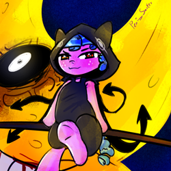 Size: 2000x2000 | Tagged: safe, artist:peni_sarter, clothes, cozy glow, crossover, female, filly, foal, g4, imported from derpibooru, medusa gorgon, moon, pony, solo, soul eater