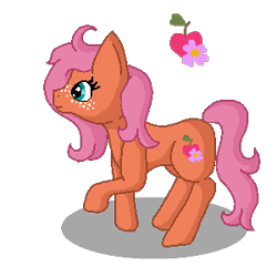 Size: 300x300 | Tagged: safe, artist:amelie-the-pixie, oc, oc:honey bee, 2018, anatomically incorrect, brown coat, colored lineart, digital art, earth pony, earth pony oc, female, filly, filly oc, foal, freckles, imported from derpibooru, incorrect leg anatomy, oc only, offspring, parent:big macintosh, parent:fluttershy, parents:fluttermac, pink mane, pink tail, pixel art, pony, raised hoof, side view, simple background, smiling, solo, tail, teal eyes, teenager, transparent background