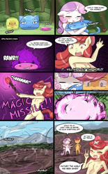 Size: 755x1219 | Tagged: explicit, artist:lumineko, apple bloom, scootaloo, sweetie belle, anthro, apple bloomers, armpits, banned from derpibooru, breasts, casual nudity, comic, cutie mark crusaders, delicious flat chest, dialogue, explosion, imported from twibooru, lolicon, magic missile, magical girl, nudity, open mouth, poring, slime, speech bubble, underage, vulva